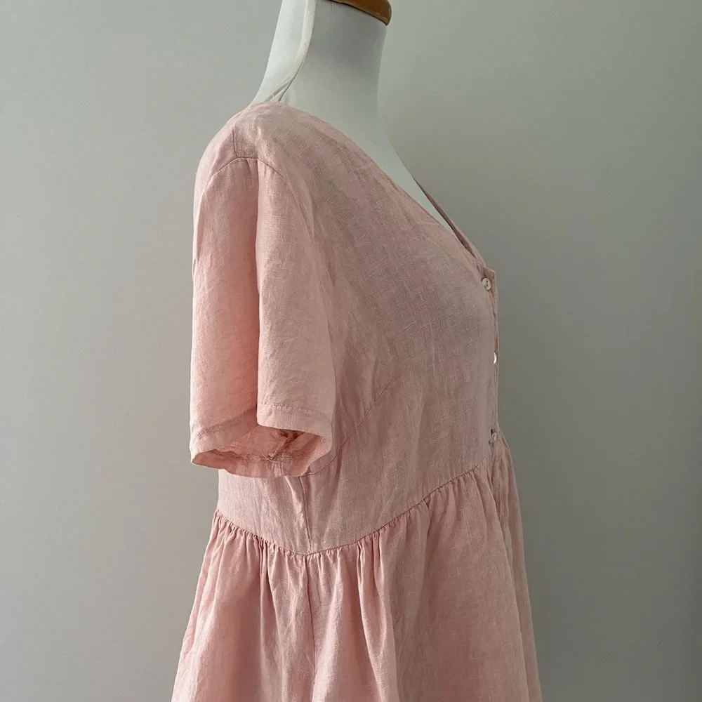 Jillian Harris x Priv Hamptons 100% Linen Blush Babydoll Dress L - Picture 6 of 10